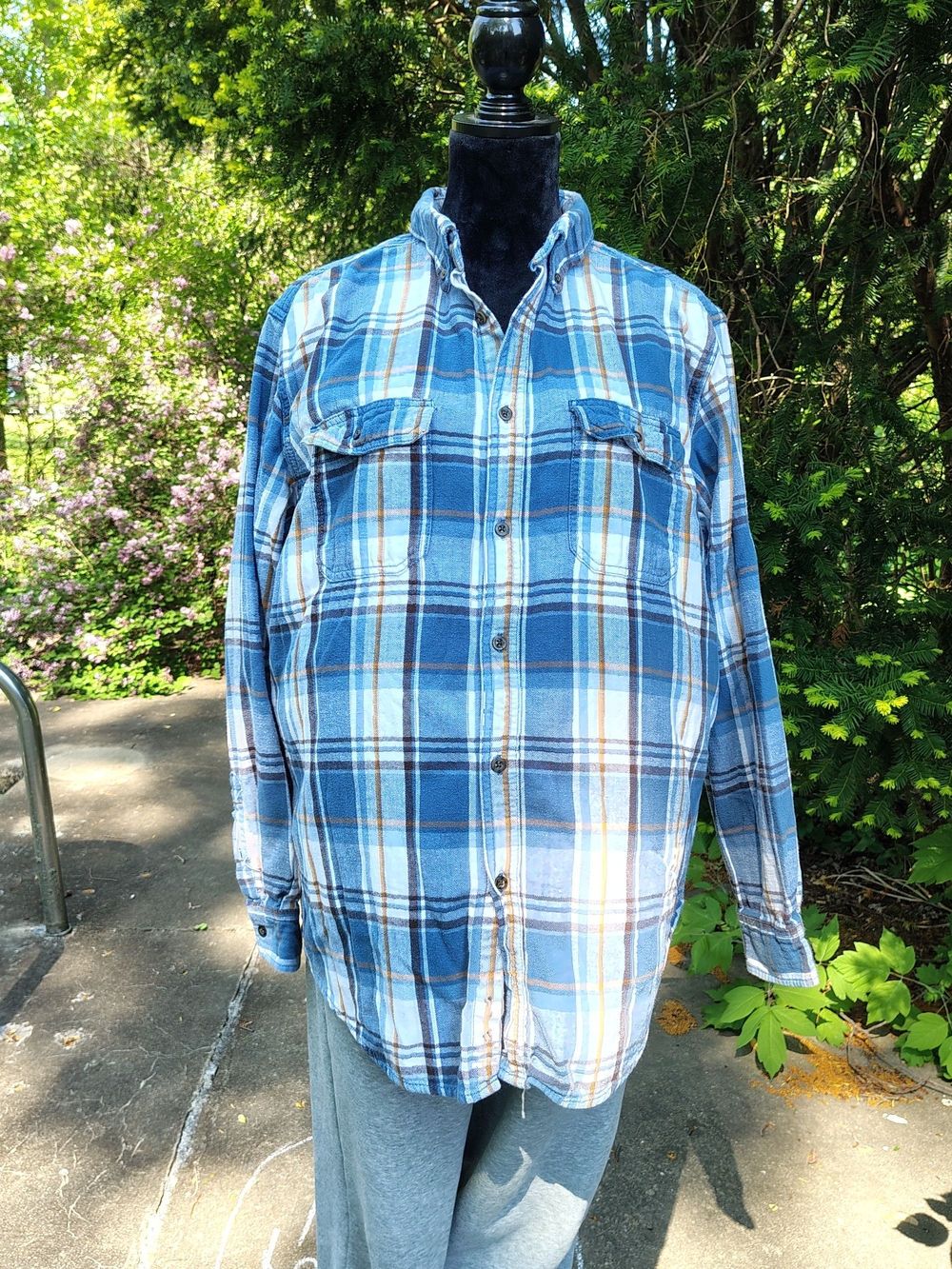 George Blue and White Plaid Button-Down Shirt